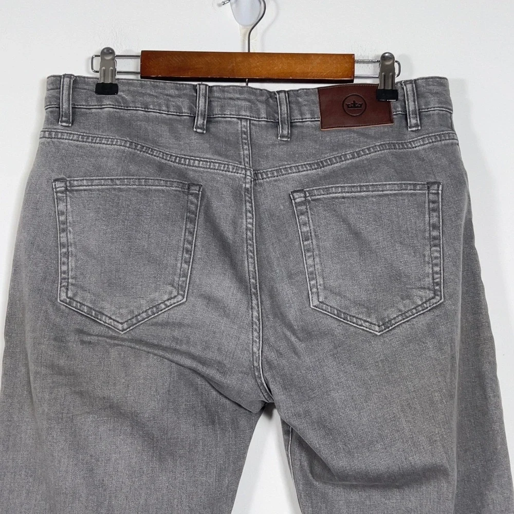 Peter Millar Straight Leg Jeans‎ Mens Sz 34x33 Gray Denim Pants 5 Pocket Stretch